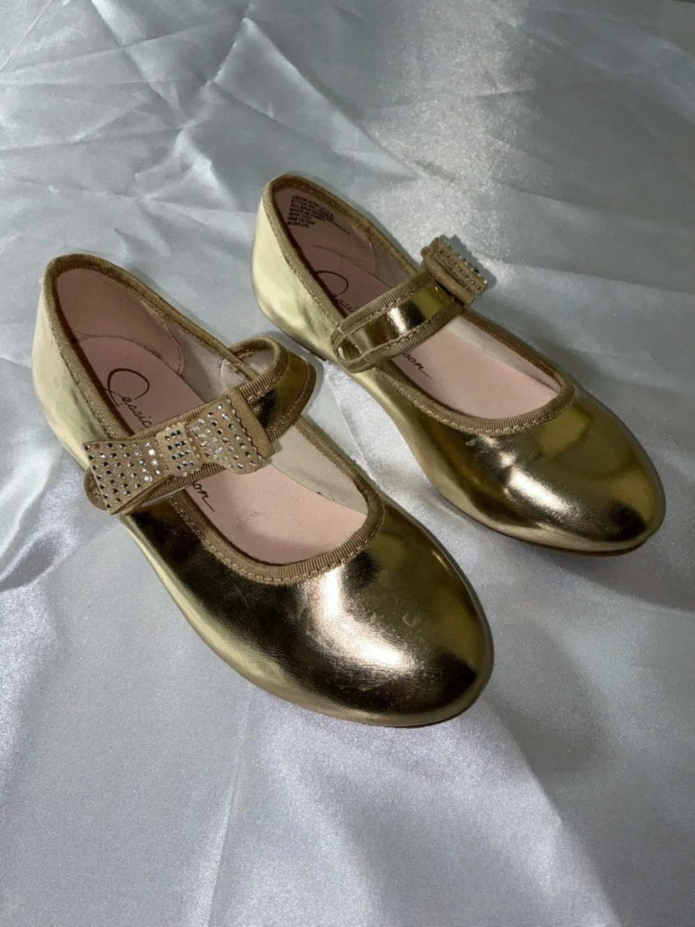 Jessica Simpson Girls Gold Mary Jane Bow Flats Size 1